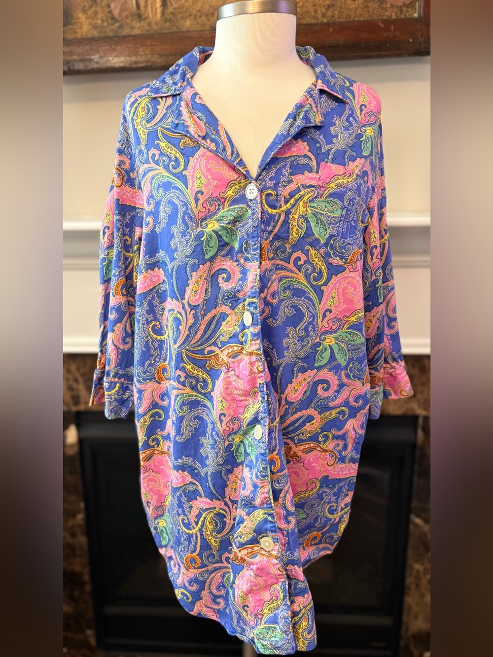 Ralph Lauren Flannel Paisley Button-Down Sleep Shirt Size XL